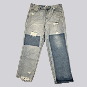 Y2K Frayed Jeans Patchwork Distressed High Rise Ankle Jeans Size 31
